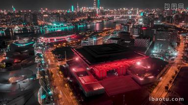 上海中华艺术宫夜景航拍延时环绕航拍